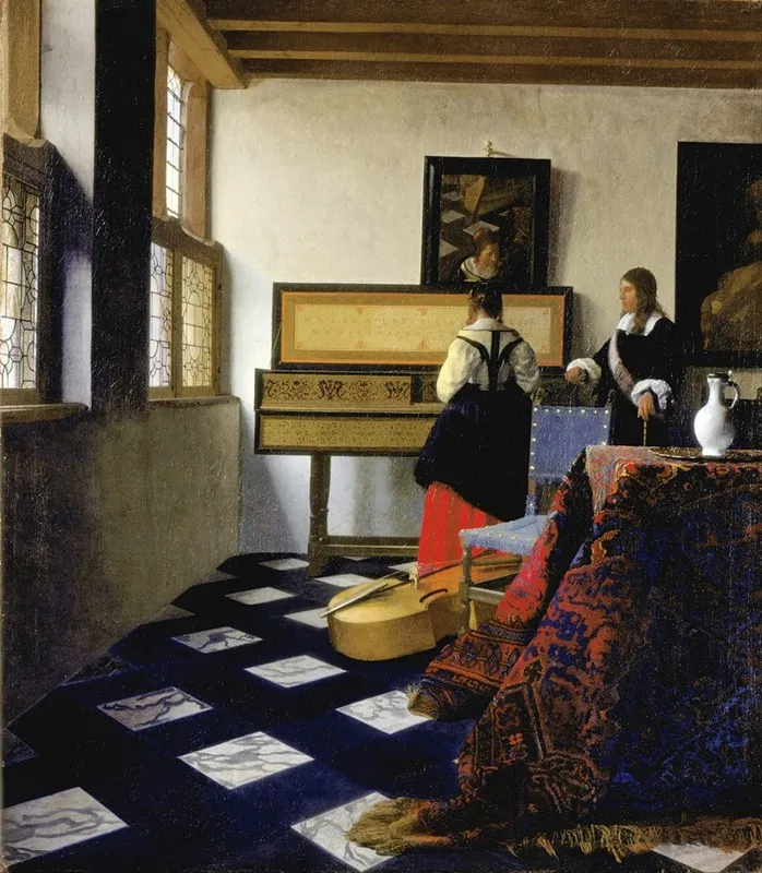 Lady At The Virginal With A Gentleman The Music Lesson Wall Art by Johannes Vermeer - High-Resolution Digital Print