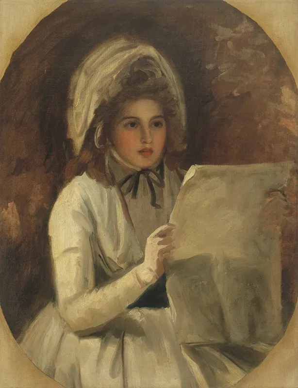 Lady Hamilton As Serena Reading A Newspaper Wall Art by George Romney - High-Resolution Digital Print
