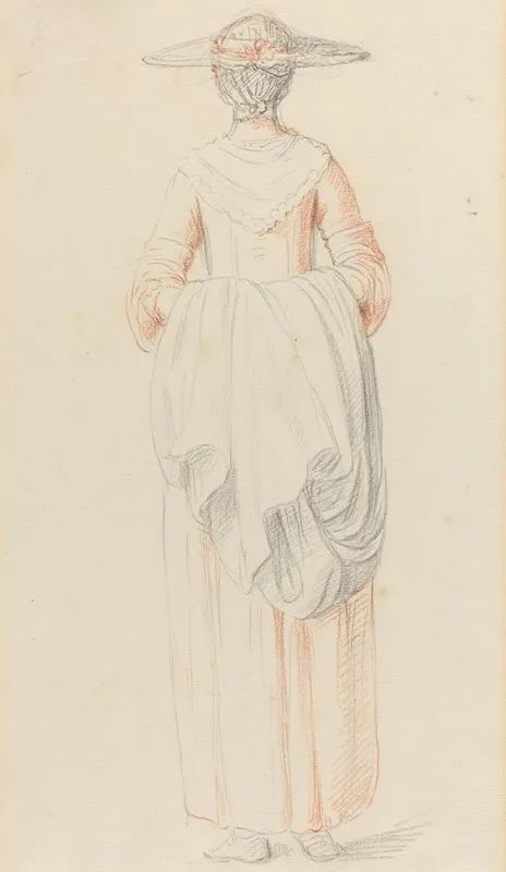 Lady Holding Her Cloak From Behind Wall Art by William Hoare of Bath - High-Resolution Digital Print