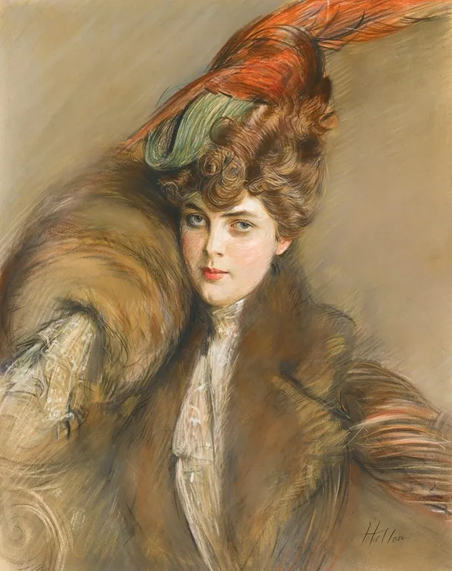 Lady In A Feather Hat Wall Art by Paul César Helleu - Canvas Print