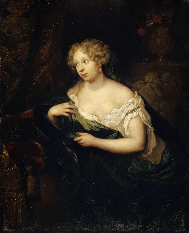 Lady In Front Of A Mirror 2 Wall Art by Caspar Netscher - High-Resolution Digital Print