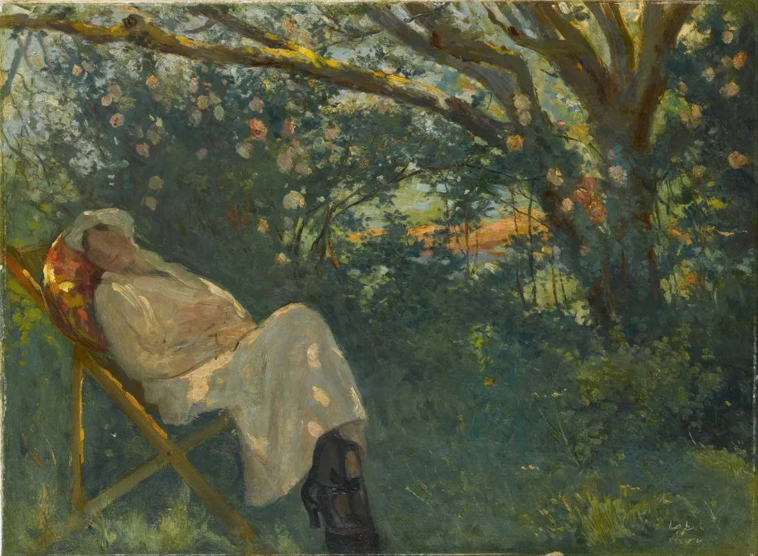 Lady In Pink On A Chaise Longue Wall Art by Nazmi Ziya Güran - High-Resolution Digital Print