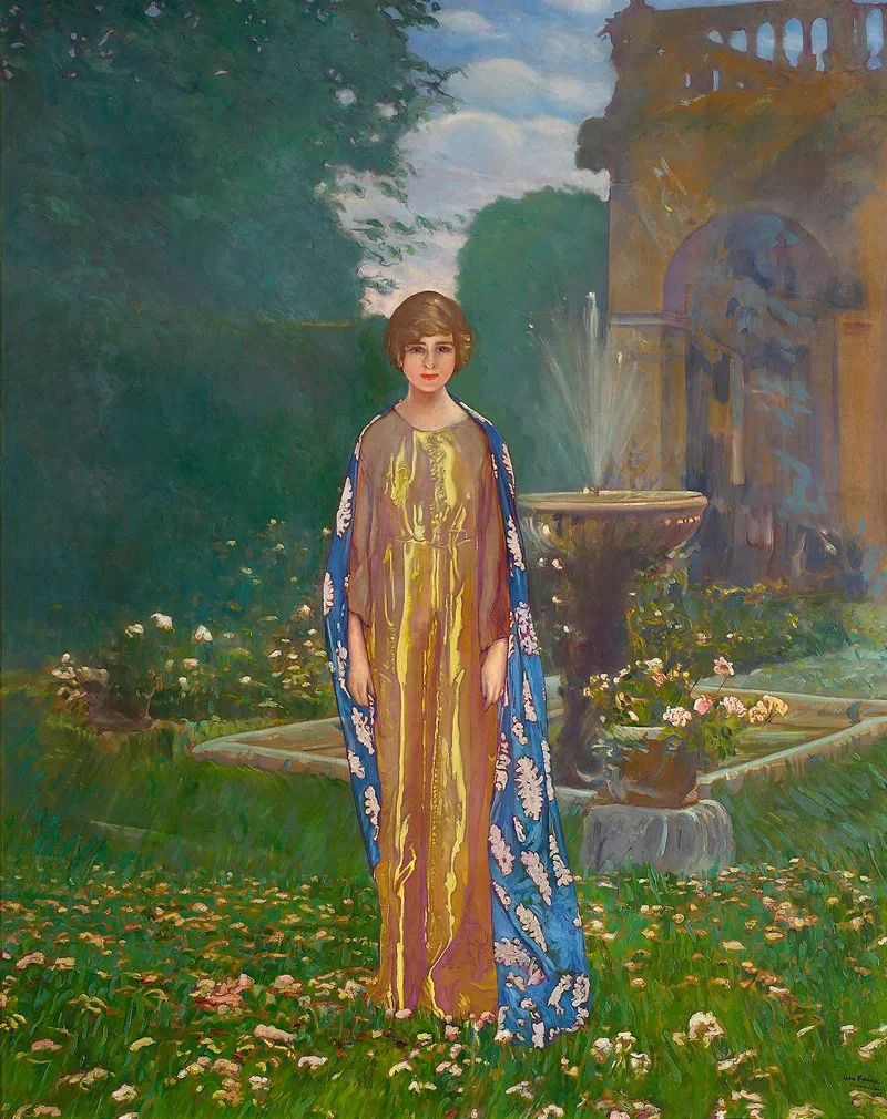Lady In The Garden At A Fountain Springtime Wall Art by Leon Kamir-Kaufmann - High-Resolution Digital Print