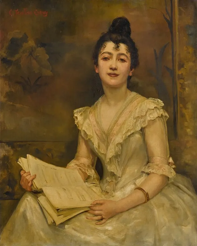 Lady In White Reading A Music Score