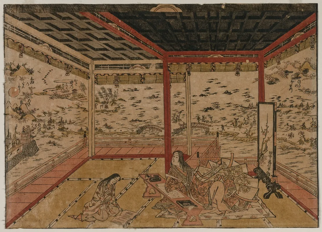 Lady Murasaki At Ishiyama Overlooking A Panorama With Eight Views Of Lake Biwa
