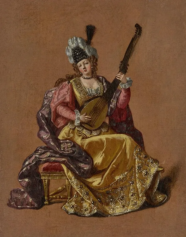 Lady Playing An Archlute