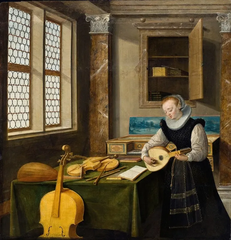 Lady Playing The Lute Wall Art by Hendrick van Steenwijck the Younger - High-Resolution Digital Print