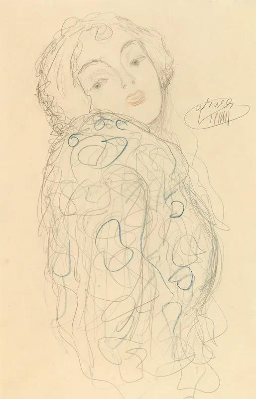 Lady Portrait Bust To The Right Head Turned To The Front Wall Art by Gustav Klimt - High-Resolution Digital Print