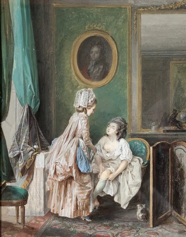 Lady Pulling On Her Stockings Wall Art by Niklas Lafrensen - High-Resolution Digital Print