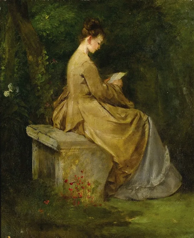 Lady Reading On A Bench Wall Art by Mariano Fortuny y Madrazo - High-Resolution Digital Print
