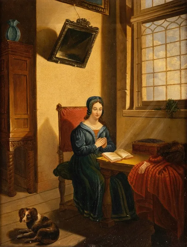 Lady Studying The Bible Wall Art by R. Gontard - High-Resolution Digital Print