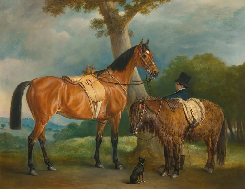 Lady Thorolds Hunter And Shetland Pony With Groom 2 Wall Art by John Ferneley - High-Resolution Digital Print