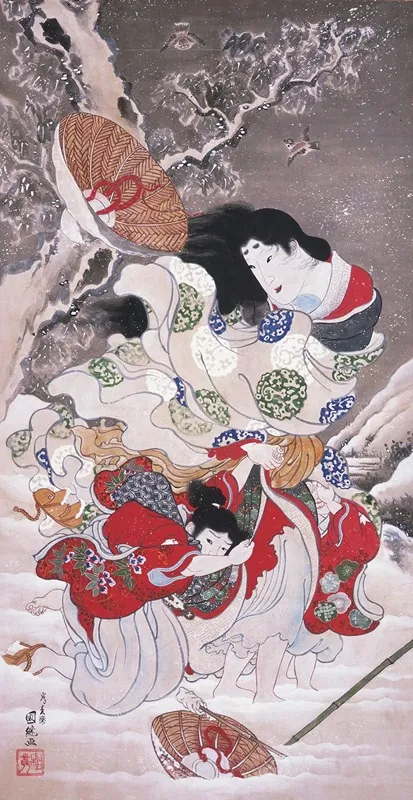 Lady Tokiwa Fleeing With Children Wall Art by Utagawa Kunitsugu - High-Resolution Digital Print