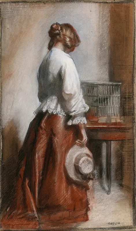Lady With A Birdcage Wall Art by William Orpen - High-Resolution Digital Print