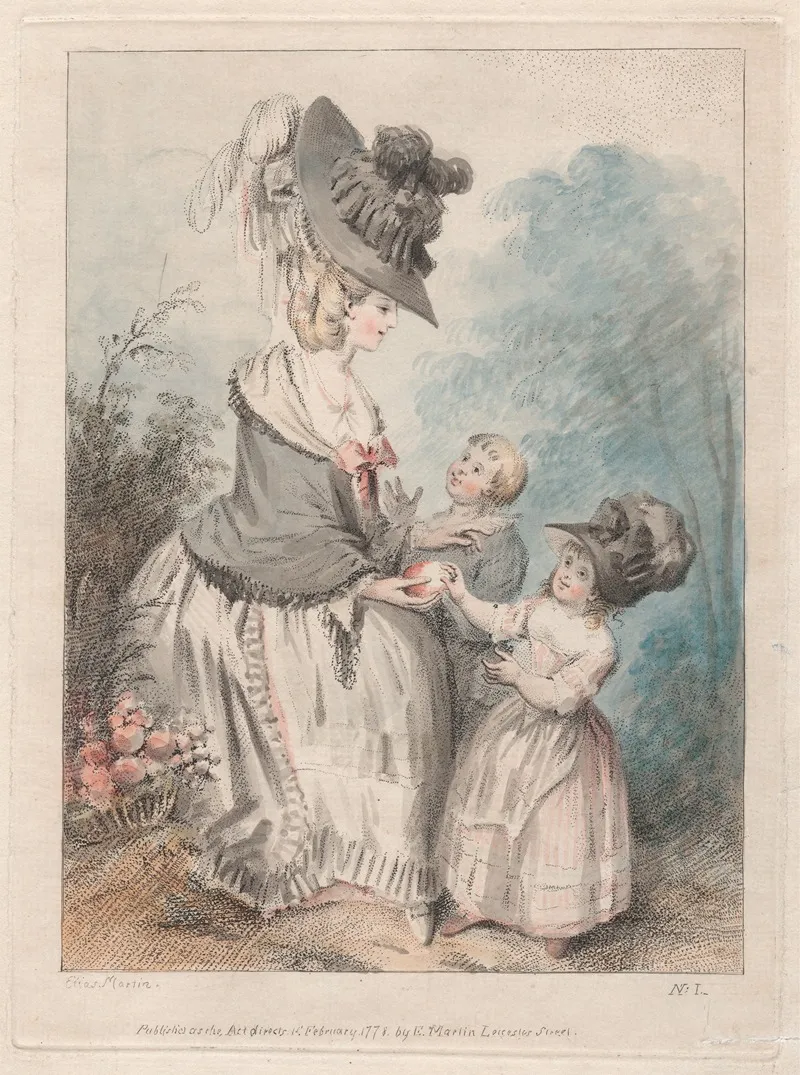 Lady With A Boy And Girl In Garden