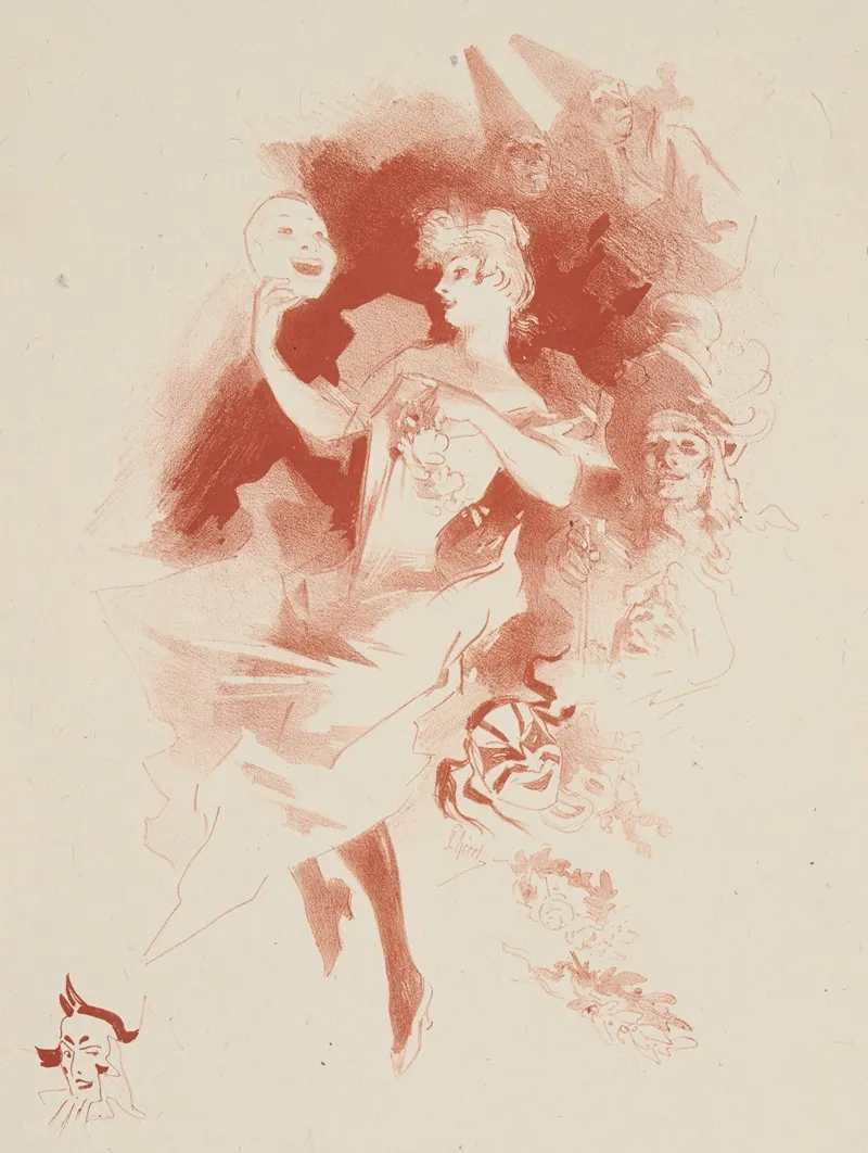 Lady With A Mask Comedy Wall Art by Jules Chéret - Canvas Print