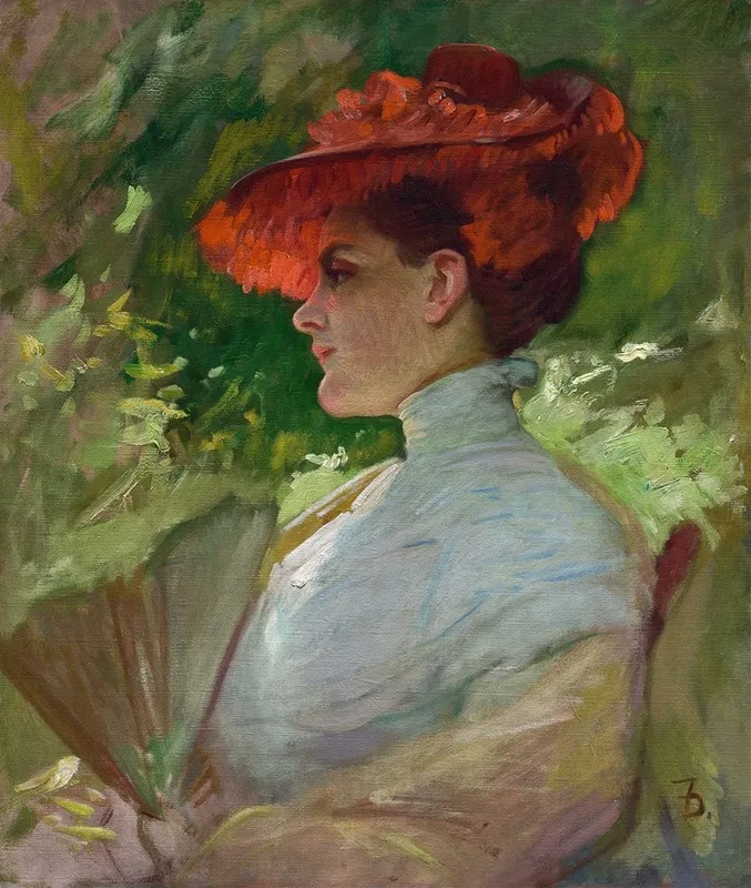 Lady With A Red Hat Portrait Of Maggie Wilson Wall Art by Frank Duveneck - High-Resolution Digital Print