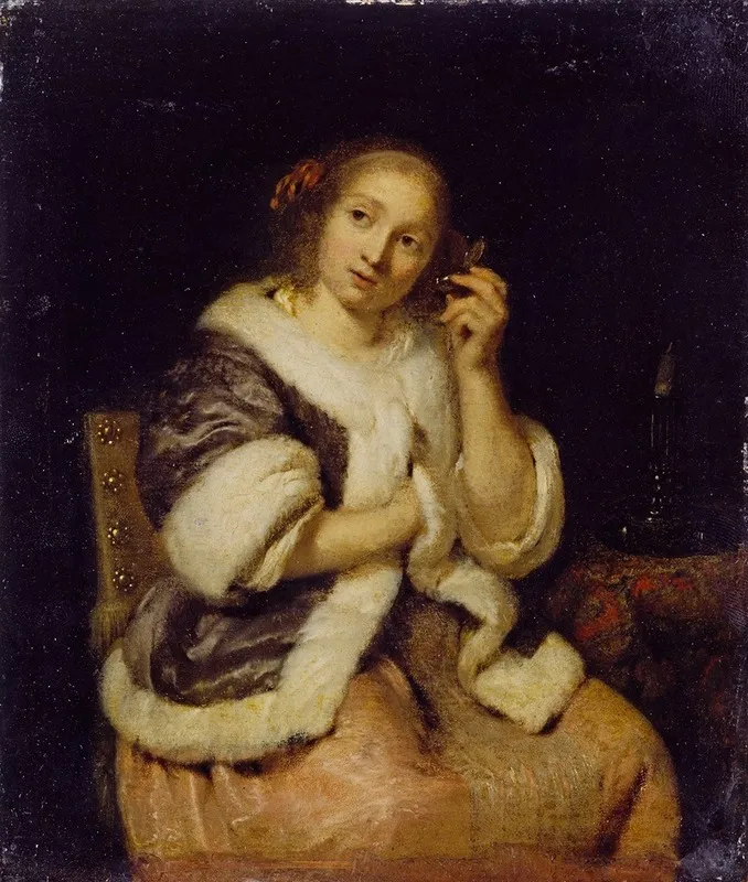 Lady With A Watch Wall Art by Caspar Netscher - High-Resolution Digital Print