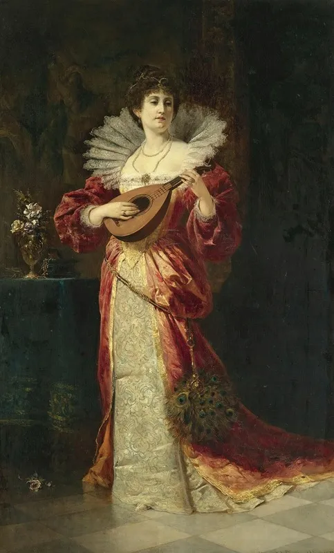 Lady With Lute Wall Art by Ferdinand Wagner Jnr. - High-Resolution Digital Print