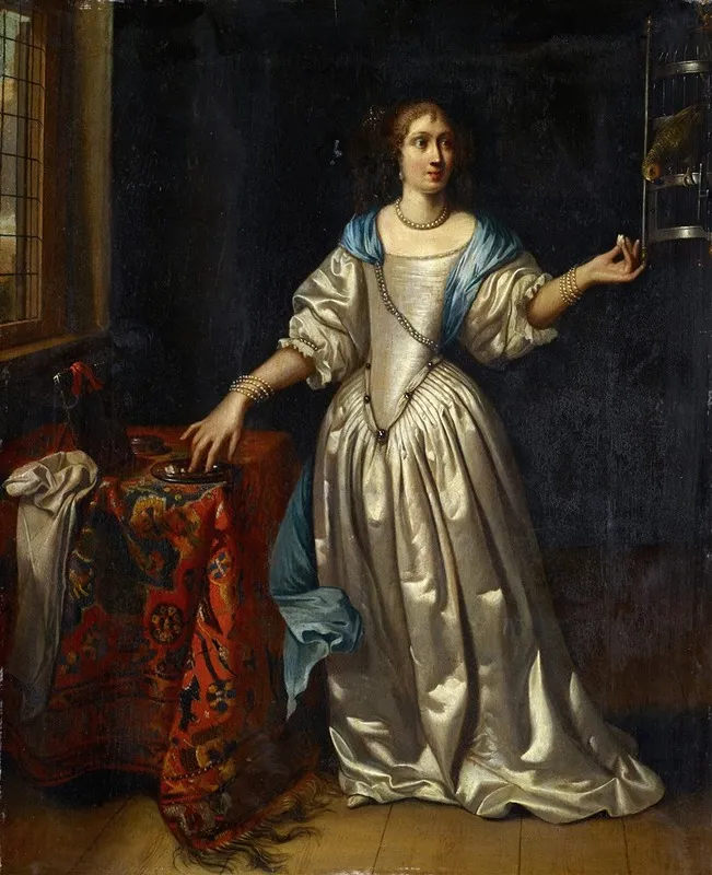 Lady With Parrot Wall Art by Reinier De La Haye - High-Resolution Digital Print