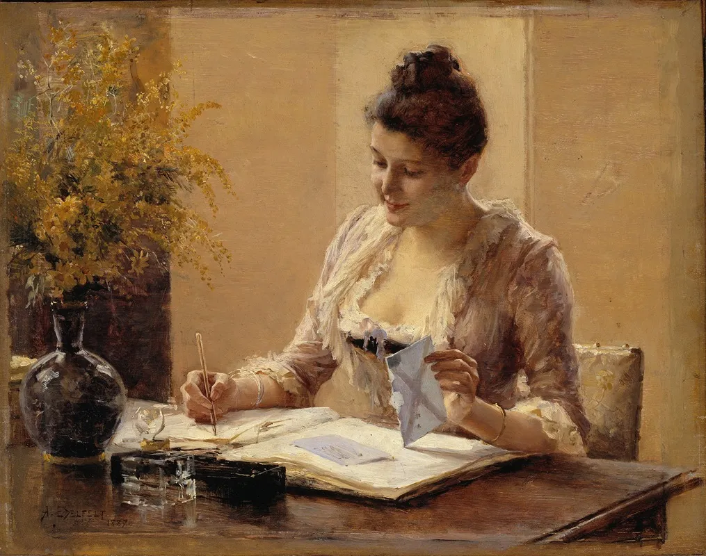 Lady Writing A Letter Wall Art by Albert Edelfelt - High-Resolution Digital Print