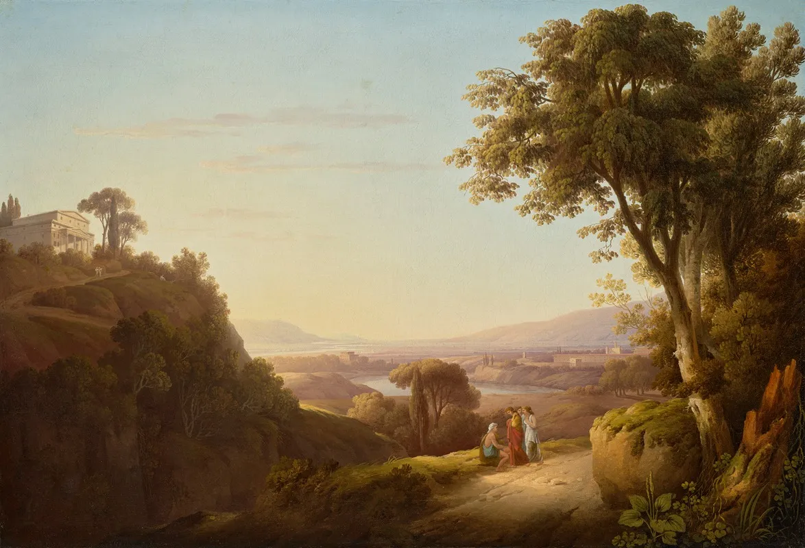 Lake Albano With The Castel Gandolfo With Figures In The Foreground Wall Art by Robert Freebairn - High-Resolution Digital Print