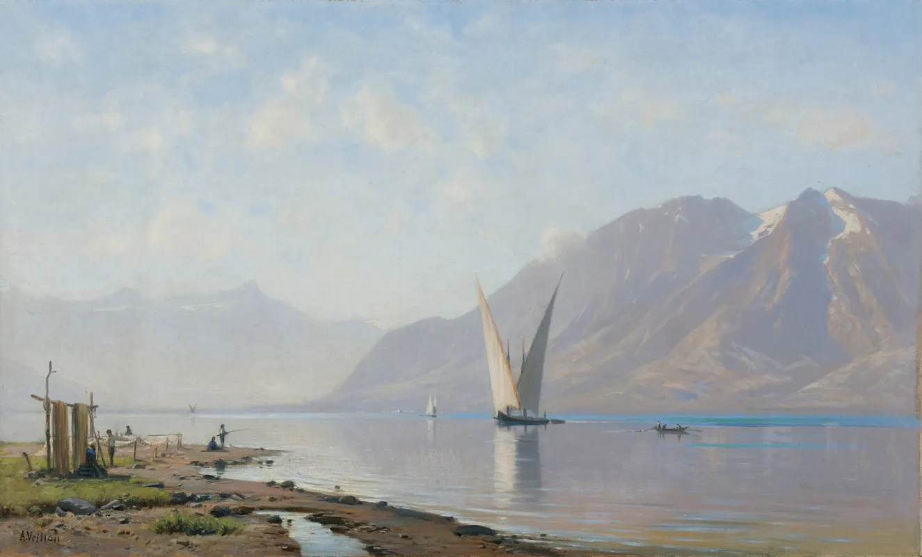 Lake Geneva Wall Art by Auguste Veillon - High-Resolution Digital Print