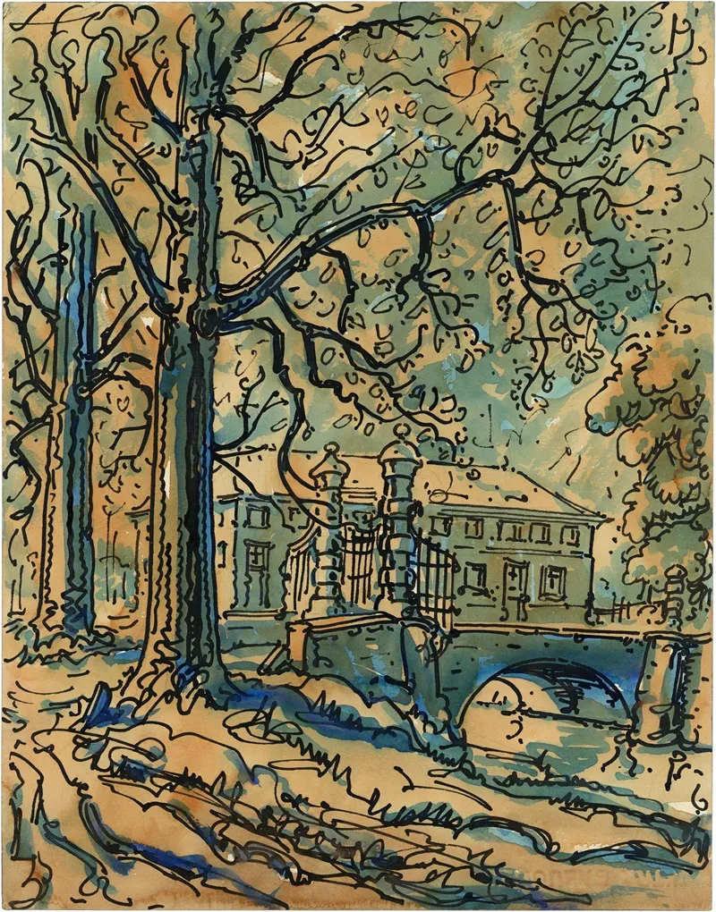 Landhuis Met Gracht En Bomen Wall Art by Alfred Ost - High-Resolution Digital Print