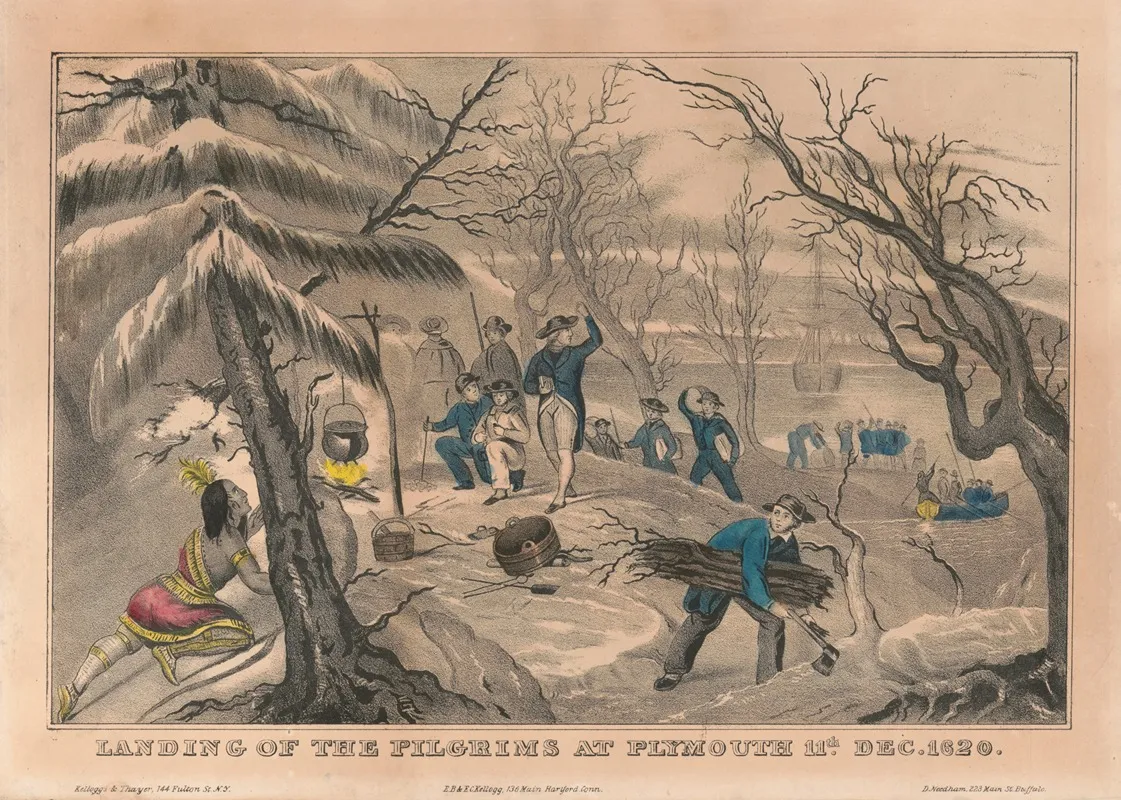 Landing Of The Pilgrims At Plymouth 11th Dec 1620 Wall Art by E.B. & E.C. Kellogg - High-Resolution Digital Print