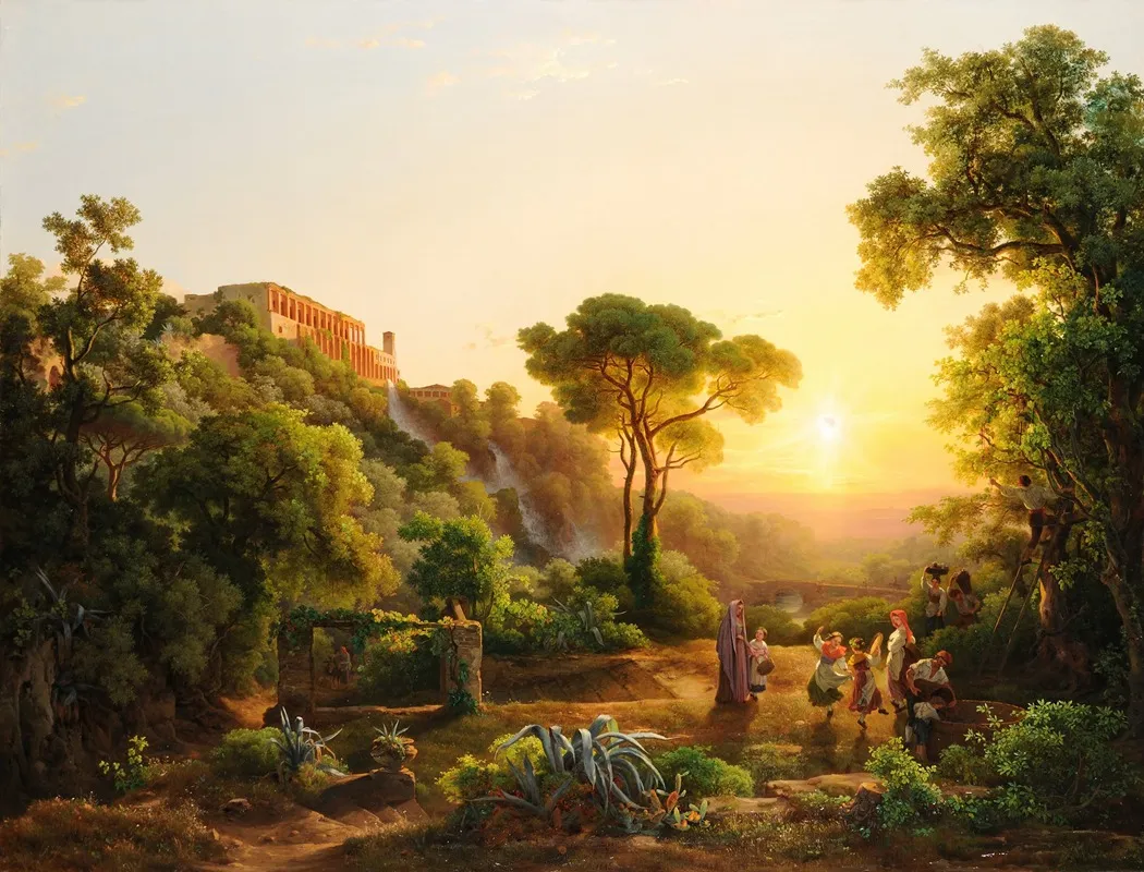Landscape At Tivoli With A Scene From The Grape Harvest Wall Art by Károly Markó - High-Resolution Digital Print