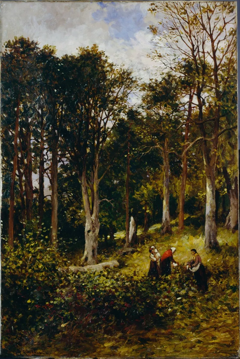 Landscape Four Figures In A Wood Wall Art by Kate S. Brodie - High-Resolution Digital Print