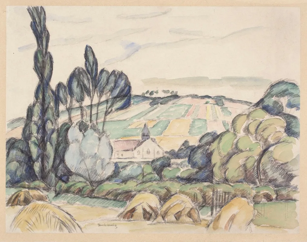 Landscape In Giverny With The Church Of St Radegonde In The Distance