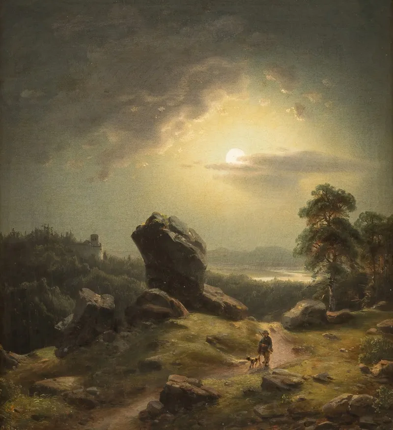 Landscape In Moonlight Wall Art by Carl Ludwig Scheins - High-Resolution Digital Print