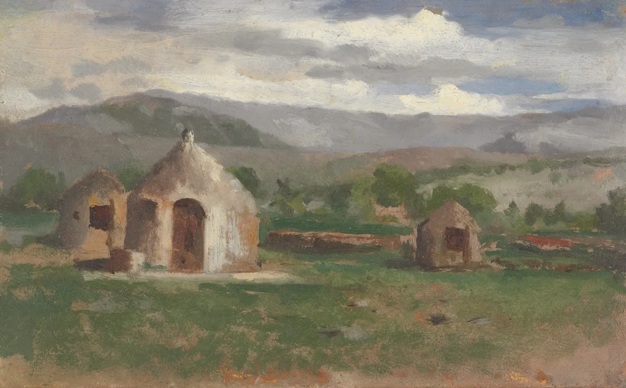 Landscape Sketch With Primitive Huts Provence