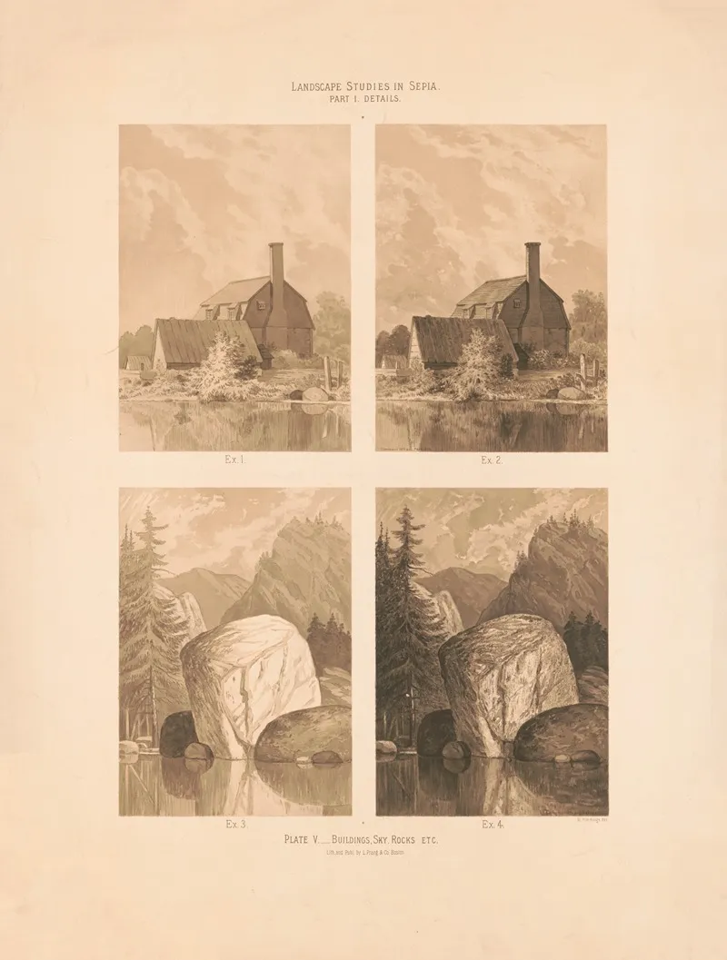 Landscape Studies In Sepia Buildings Sky Rocks Etc Wall Art by H. Hitchings - High-Resolution Digital Print