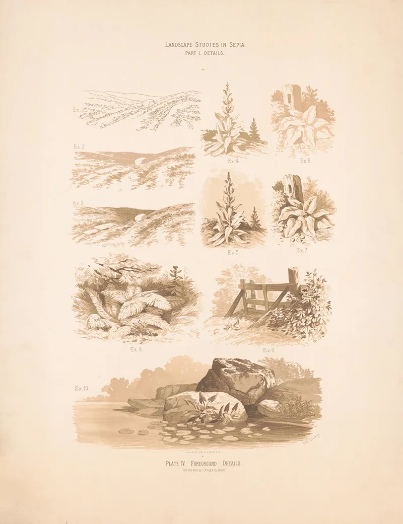 Landscape Studies In Sepia Foreground Details Wall Art by H. Hitchings - High-Resolution Digital Print