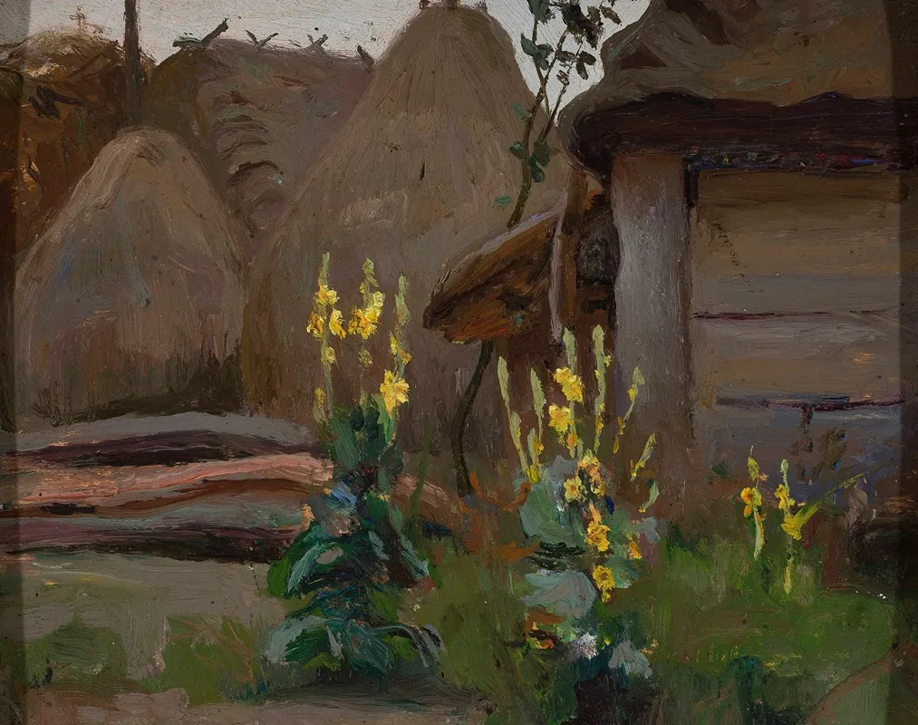 Landscape Study Mulleins In Front Of A Cottage Wall Art by Stanisław Straszkiewicz - High-Resolution Digital Print