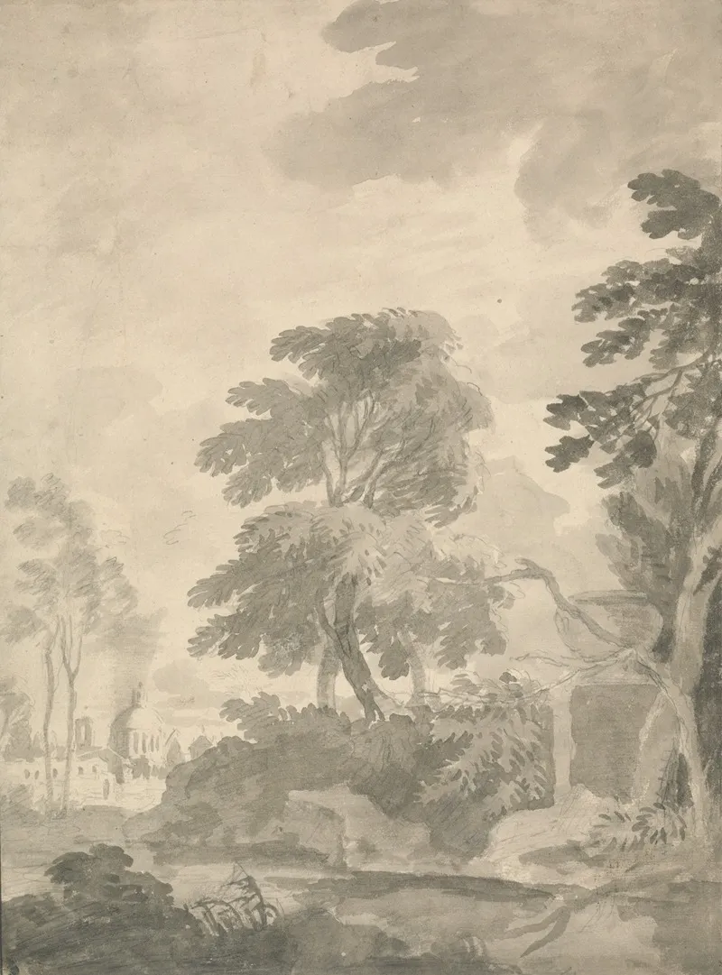 Landscape Trees And A Distant View Of Rome Wall Art by William Taverner - High-Resolution Digital Print