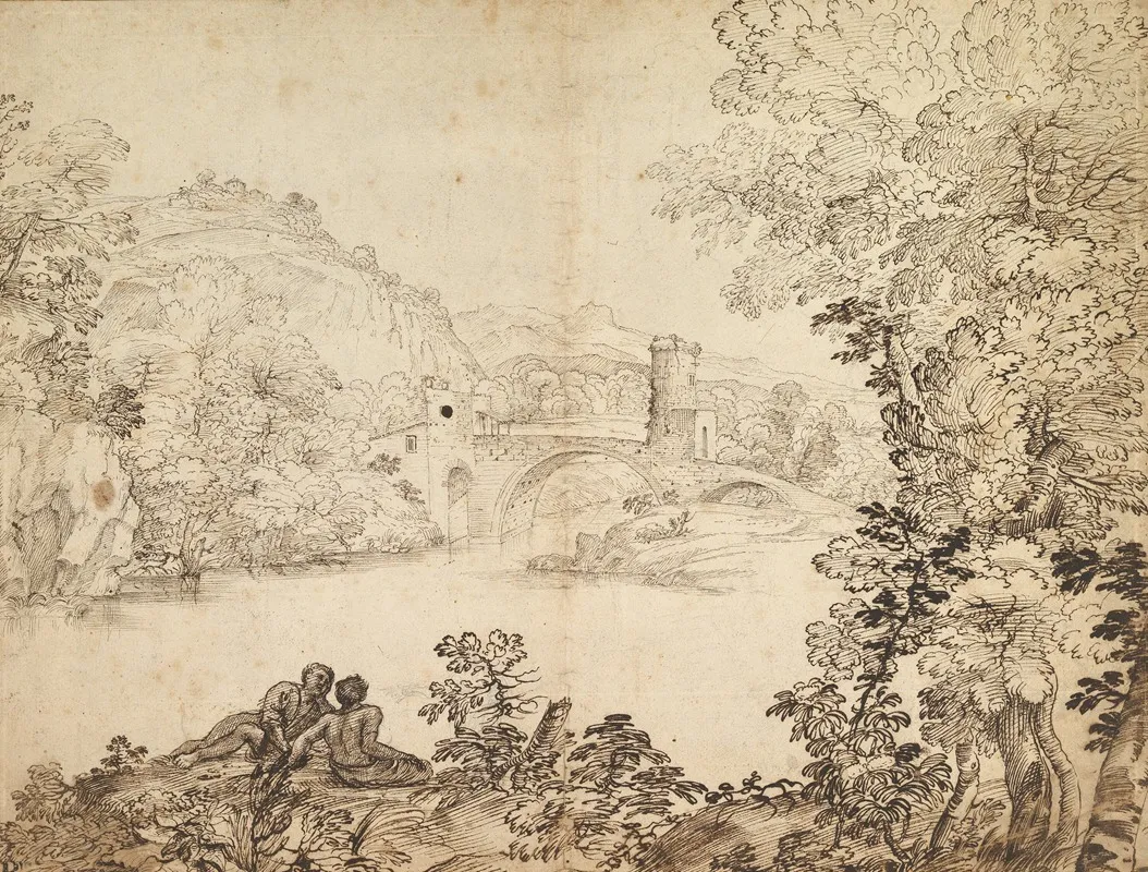 Landscape With A Bridge And Two Figures