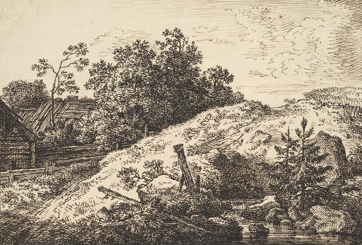 Landscape With A Brook And Farm Buildings