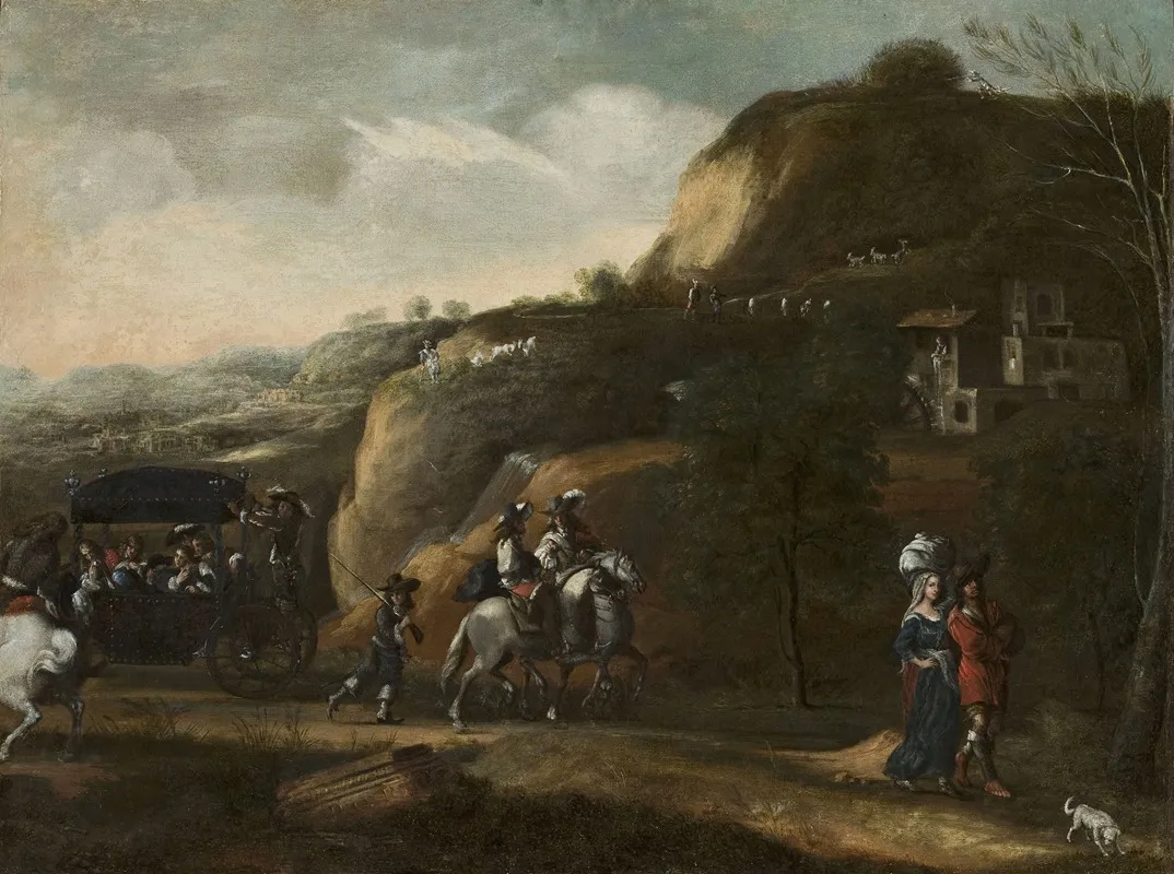 Landscape With A Carriage Wall Art by Frederik de Moucheron - High-Resolution Digital Print