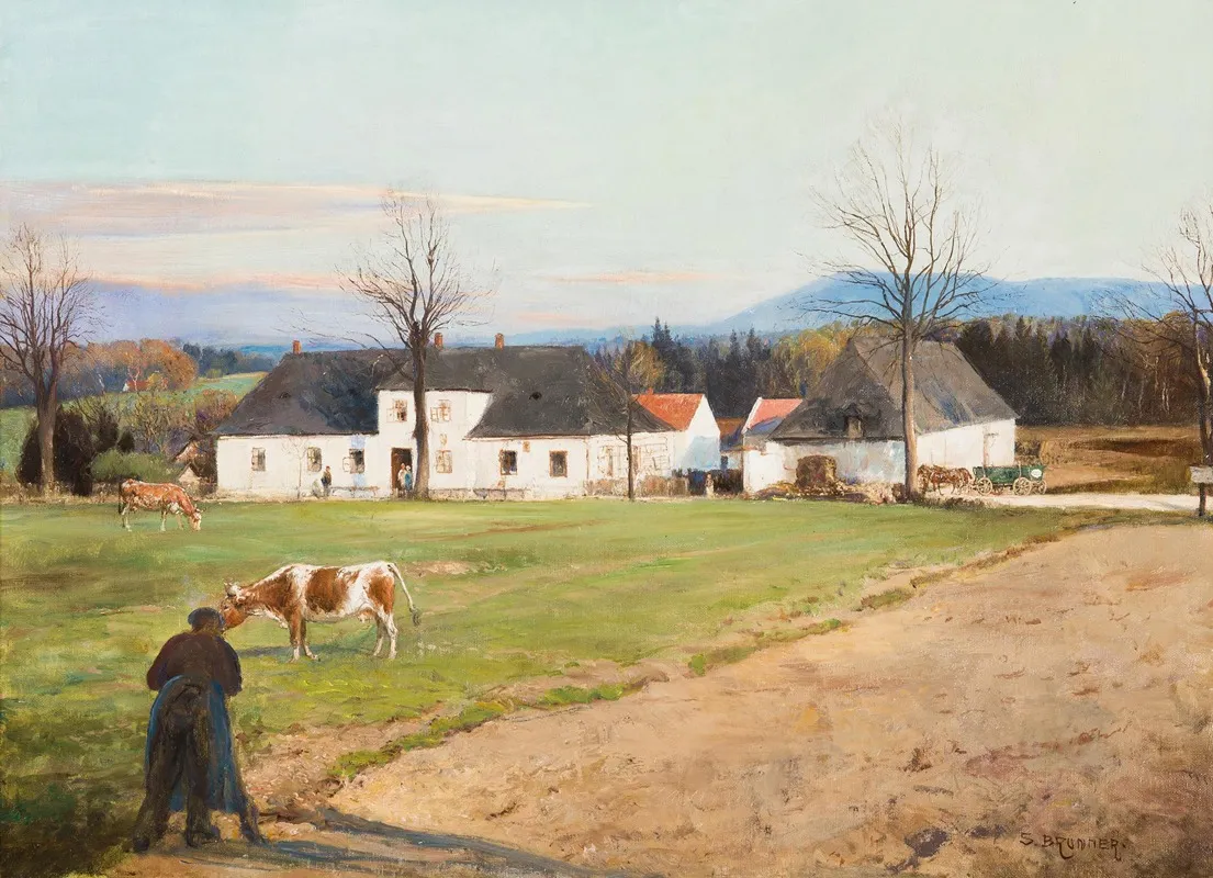 Landscape With A Farm 2 Wall Art by Samuel Brunner - High-Resolution Digital Print