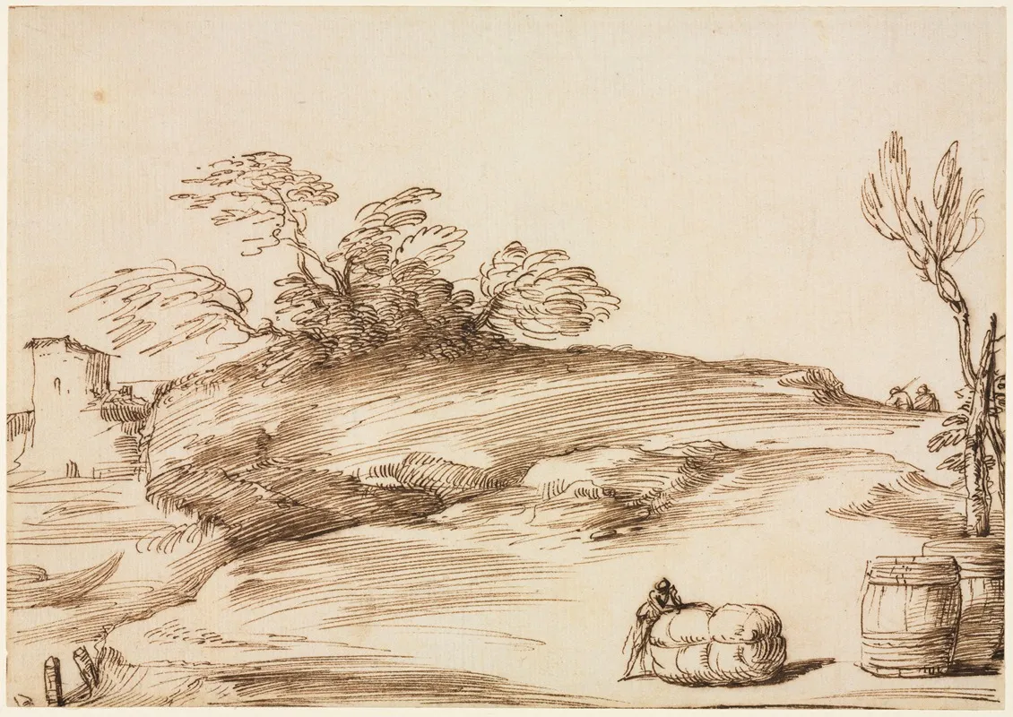 Landscape With A Man Leaning On A Bale Wall Art by Guercino - High-Resolution Digital Print