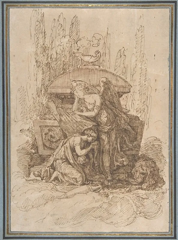 Landscape With A Memorial Scene Wall Art by Workshop of Ennemond Alexandre Petitot - High-Resolution Digital Print