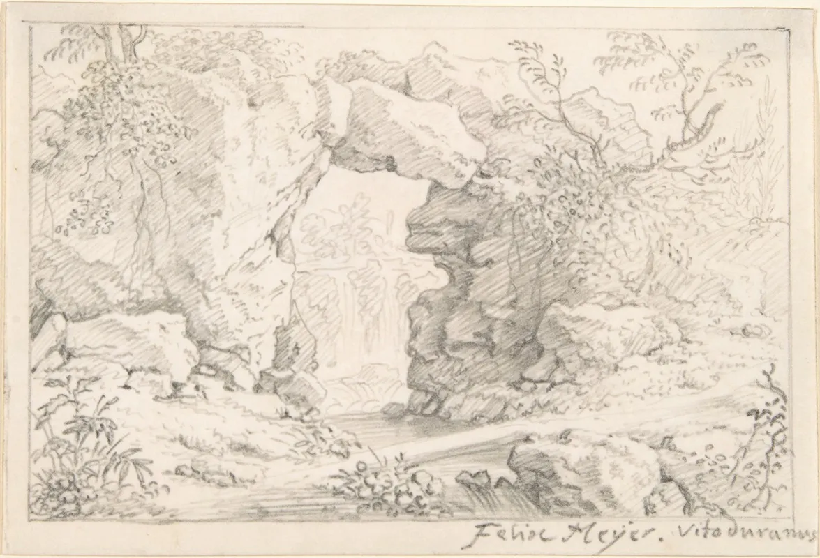 Landscape With A Natural Arch And A Waterfall Wall Art by Felix Meyer - High-Resolution Digital Print