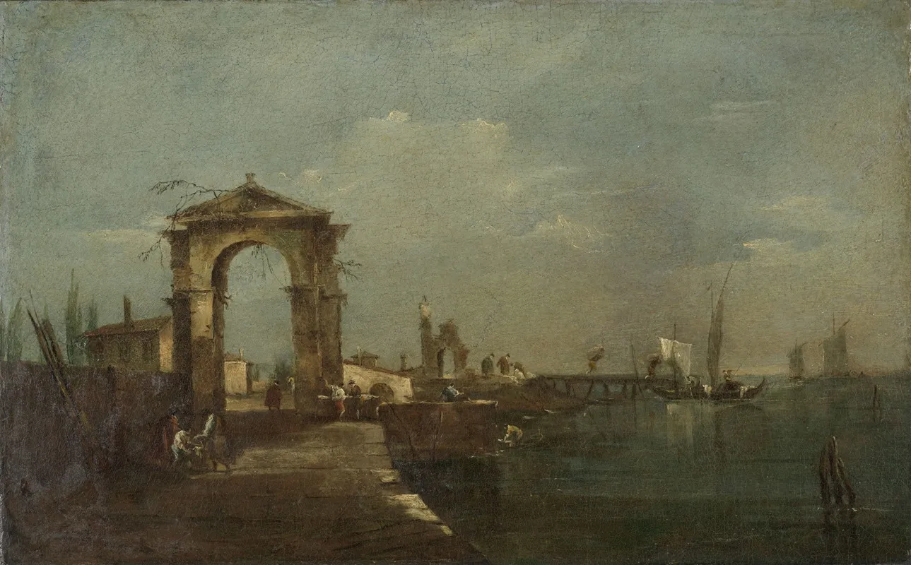 Landscape With A Quay And Ships On A Lake Wall Art by Francesco Guardi - High-Resolution Digital Print