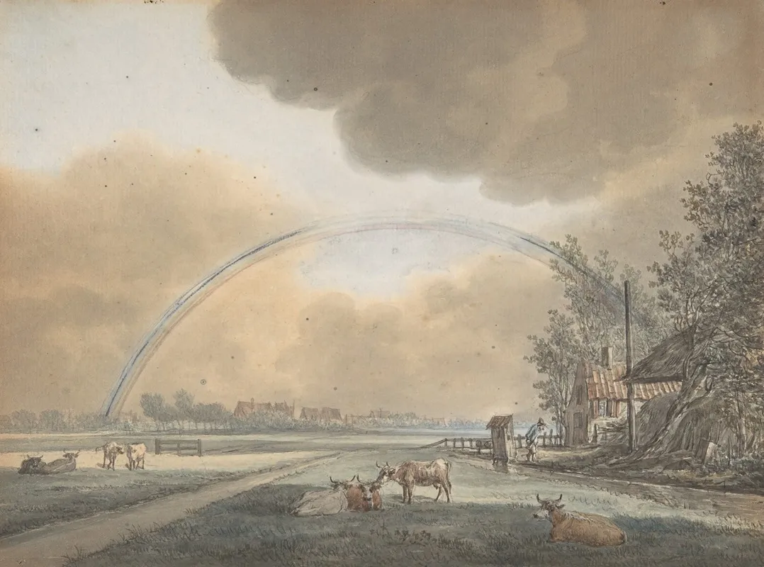 Landscape With A Rainbow Over A Farmhouse And Distant Village