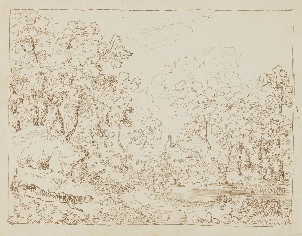 Landscape With A River Among Trees And A Castle In The Background