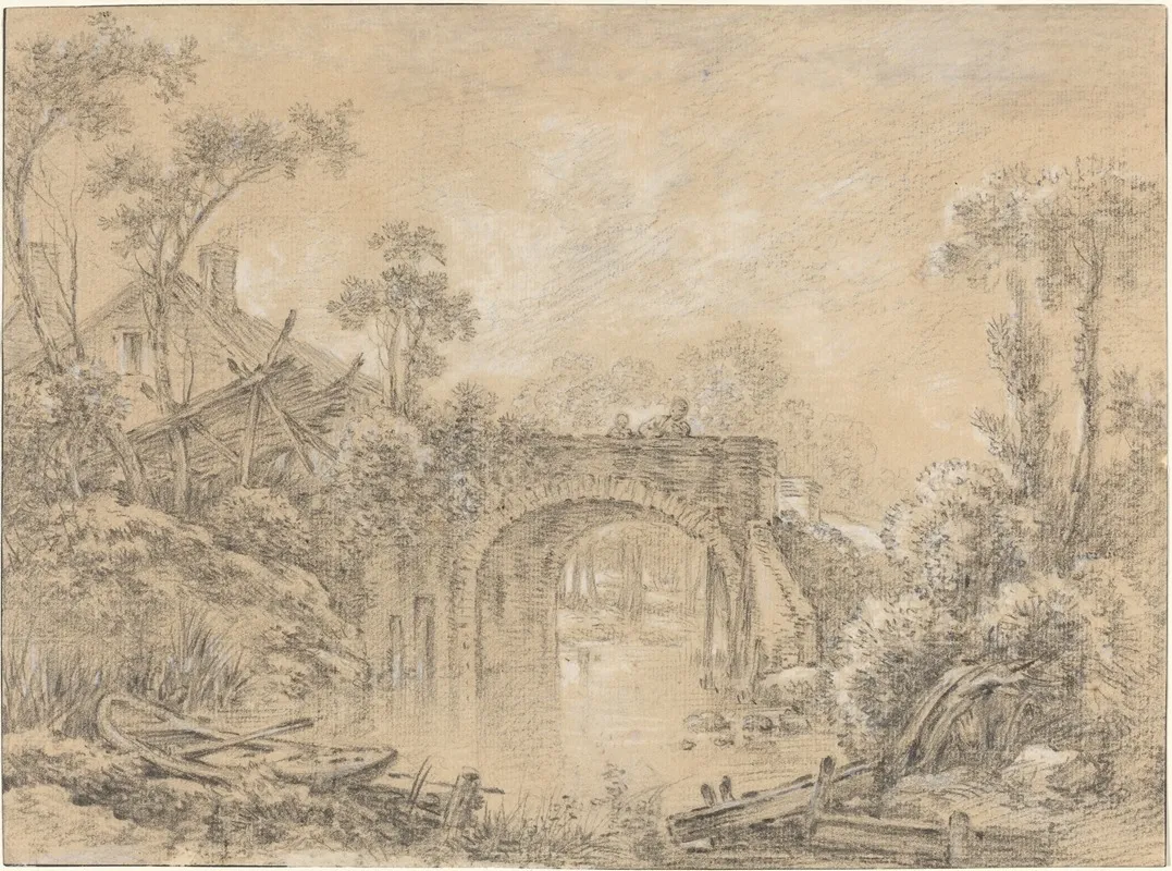 Landscape With A Rustic Bridge Wall Art by François Boucher - High-Resolution Digital Print