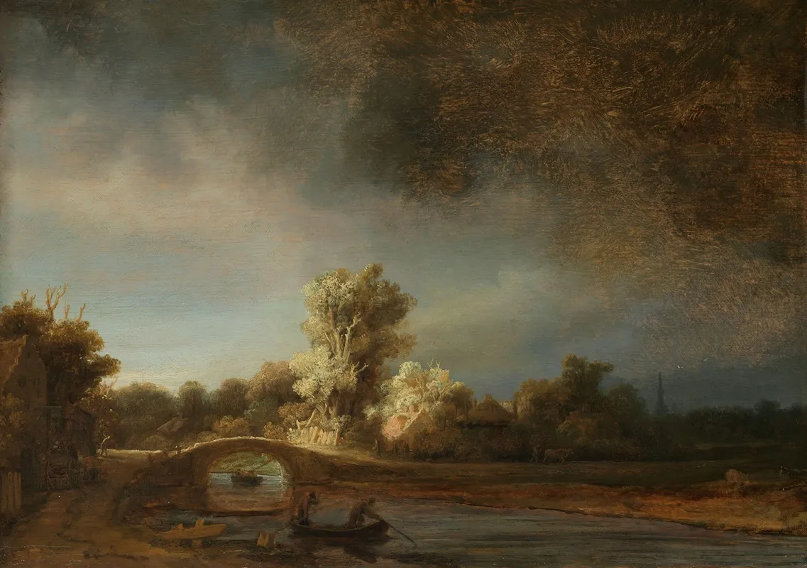 Landscape With A Stone Bridge Wall Art by Rembrandt van Rijn - High-Resolution Digital Print
